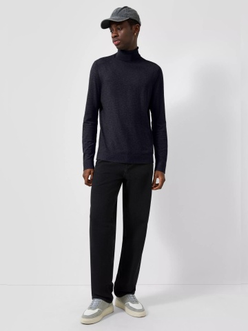 Q/S by s.Oliver Pulover barbati cu guler inalt, tricotat fin, Slim fit, Bleumarin inchis - Img 4
