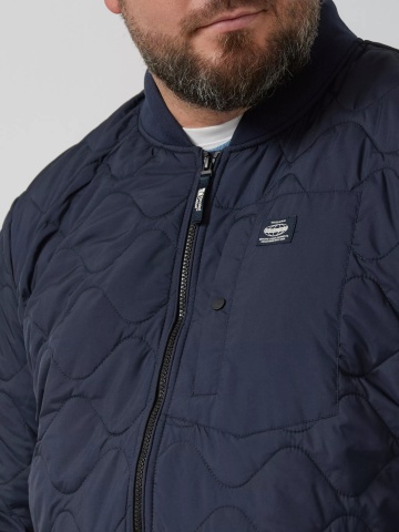 s.Oliver Big Size Jacheta bomber, barbati big sizes, cu guler tricotat si model in valuri, Bleumarin inchis - Img 4