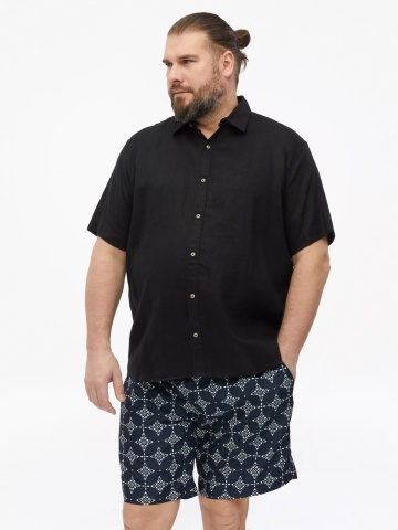 s.Oliver Big Sizes Costum de baie barbati big sizes, imprimeu cu model, Relaxed Fit, Bleumarin inchis