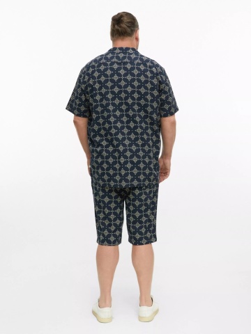 s.Oliver Big Sizes Pantaloni scurti barbati big sizes, cu talie medie, din bumbac, cu imprimeu, Resort fit, Detroit, Bleumarin inchis - Img 7