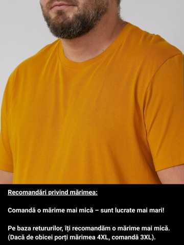 s.Oliver Big Sizes Tricou barbati big sizes cu decolteu la baza gatului, 100% bumbac, Galben inchis - Img 3