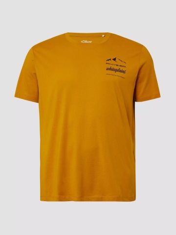 s.Oliver Big Sizes Tricou barbati big sizes, cu decolteu la baza gatului si imprimeu cu text, Galben inchis - Img 7