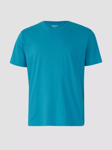 s.Oliver Big Sizes Tricou barbati big sizes, cu decolteu la baza gatului, din bumbac, Turcoaz