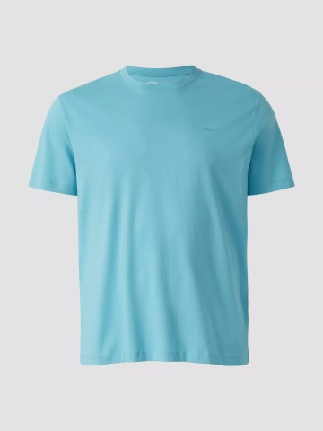 s.Oliver Big Sizes Tricou barbati big sizes, din bumbac, cu decolteu la baza gatului, Turcoaz deschis