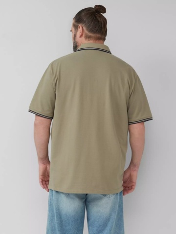 s.Oliver Big Sizes Tricou polo barbati big sizes, din piqué cu logo si detalii contraste, Verde masliniu - Img 2
