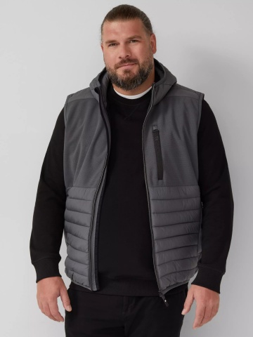 s.Oliver Big Sizes Vesta sport barbati, pentru exterior cu gluga si croiala Regular fit, Gri inchis
