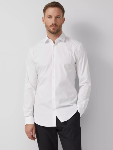 s.Oliver BLACK LABEL, Camasa barbati din amestec de bumbac, cu croiala Tailored fit, Alb - Img 3