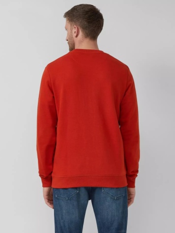 s.Oliver Bluza barbati cu decolteu la baza gatului, logo, Regular Fit, Rosu caramiziu - Img 2