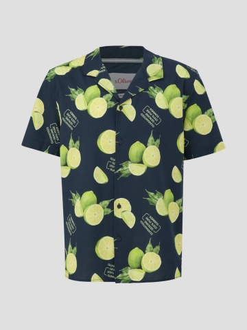 s.Oliver Camasa barbati cu maneca scurta, imprimeu cu lime, Regular fit, Bleumarin inchis - Img 6