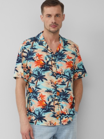s.Oliver Camasa barbati cu maneca scurta si imprimeu tropical, Regular fit, Multicolor - Img 4