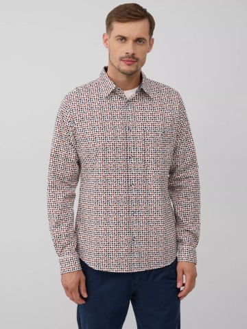s.Oliver Camasa barbati, din amestec de bumbac, imprimeu cu puncte, Slim fit, Alb - Img 4