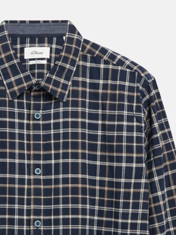 s.Oliver Camasa barbati, in carouri, din amestec de bumbac, Slim fit, Bleumarin inchis - Img 9