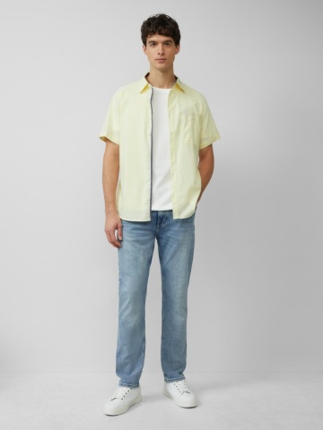 s.Oliver Camasa cu maneca scurta barbati, croiala Slim Fit si design cu un singur buzunar, Galben deschis - Img 4