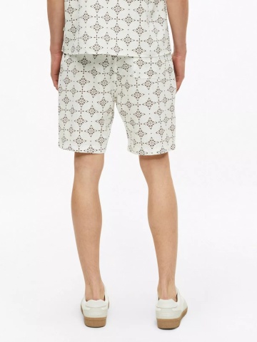s.Oliver Pantaloni scurti barbati, cu talie medie, din bumbac, cu imprimeu, Resort fit, Detroit, Alb - Img 2