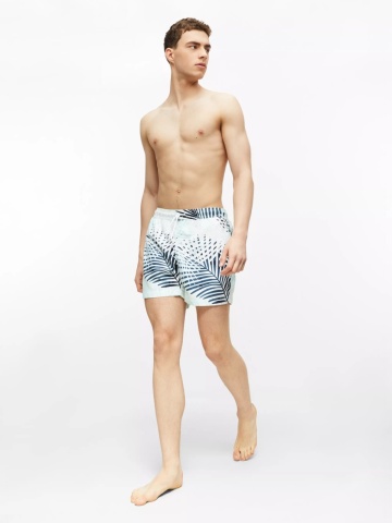 s.Oliver Pantaloni scurti barbati pentru inot cu imprimeu floral, Regular fit, Turcoaz deschis - Img 5
