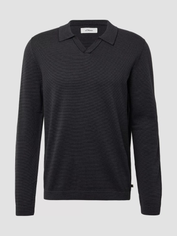 s.Oliver Pulover barbati cu guler polo, din bumbac, Regular fit, Negru - Img 6