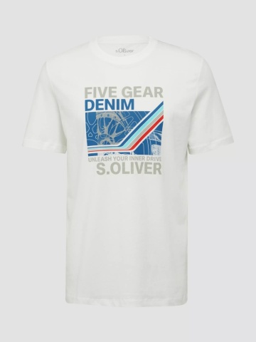 s.Oliver Tricou barbati cu imprimeu text Unleash your inner drive, croiala Regular Fit, Alb - Img 7