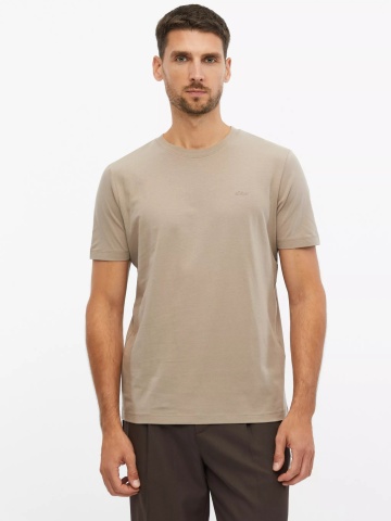 s.Oliver Tricou barbati din bumbac, cu decolteu la baza gatului, Regular fit, Maro deschis