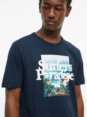 s.Oliver Tricou barbati din bumbac, cu imprimeu foto, Regular fit, Bleumarin inchis - Img 3