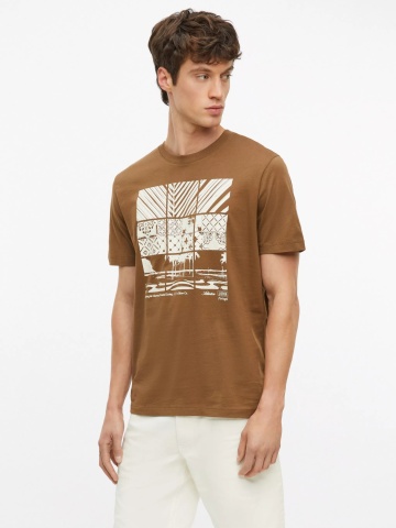 s.Oliver Tricou barbati, din bumbac, cu imprimeu frontal, Maro