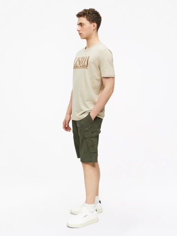 s.Oliver Tricou barbati din bumbac, cu imprimeu, Regular fit, Bej - Img 3