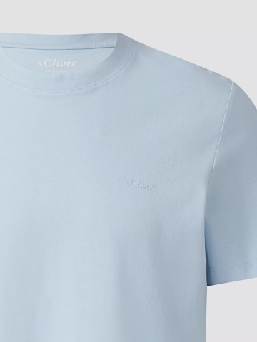 s.Oliver Tricou barbati la baza gatului, din bumbac, Regular fit, Albastru deschis - Img 6