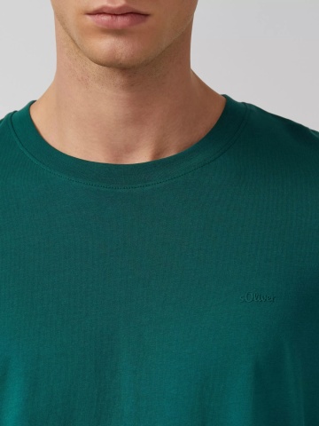 s.Oliver Tricou barbati, Regular fit cu decolteu la baza gatului, imprimeu uni, Verde inchis - Img 4