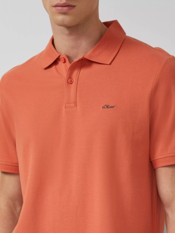 s.Oliver Tricou polo barbati, cu logo, Regular fit, Portocaliu - Img 2