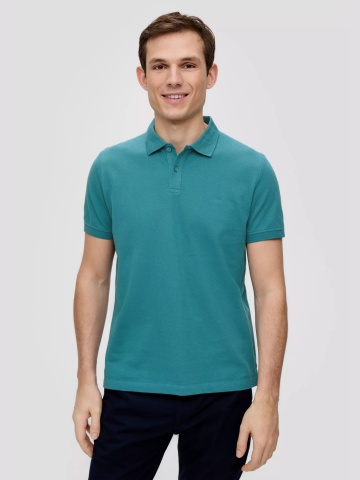 s.Oliver Tricou polo barbati, cu logo, Regular fit, Turcoaz