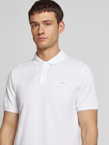 s.Oliver Tricou polo barbati, din 100% bumbac, cu logo, Alb - Img 3