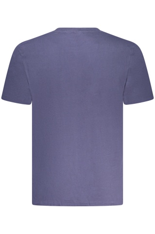 Tricou barbati, cu mini imprimeu cu text galben, Regular fit, Bleumarin - Img 2