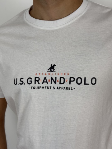 U.S. Grand POLO Tricou barbati cu imprimeu text, Regular fit, Alb - Img 3