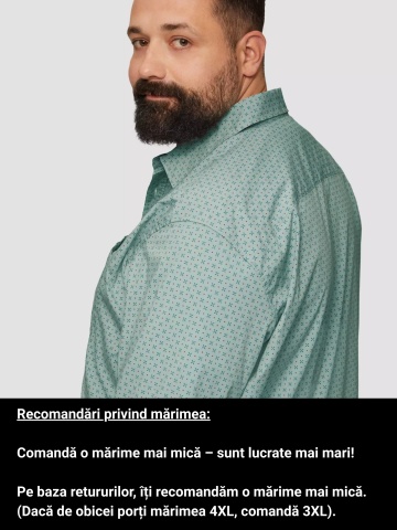 Camasa barbati big sizes, cu maneca lunga si imprimeu floral, Slim Fit, Verde deschis - Img 3