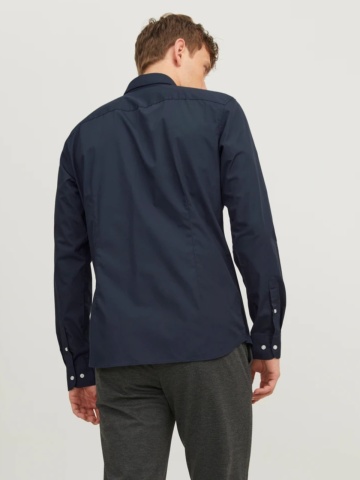 Jack & Jones Camasa barbati, din amestec de bumbac, Slim Fit, Bleumarin inchis - Img 2