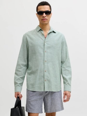 Jack & Jones Camasa barbati, Regular fit, din amestec de in, Verde prafuit