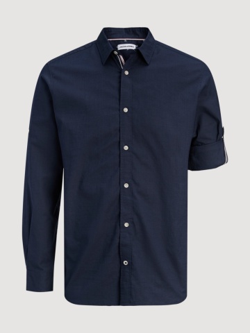 Jack & Jones Camasa barbati, Regular fit, Henry, din bumbac, Bleumarin inchis - Img 8