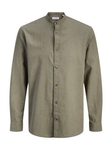Jack & Jones Camasa cu maneca lunga barbati si guler tunica din amestec de in, Olive - Img 8