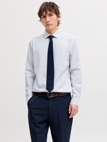 Jack & Jones Camasa non-iron barbati din bumbac organic, Slim Fit, JPRBLAPARKER, Alb