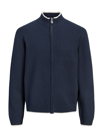 Jack & Jones Cardigan tricotat barbati cu guler inalt si detalii contraste, JORFREDERIKSBERG, Bleumarin inchis - Img 8