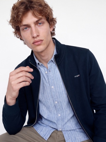 Jack & Jones Cardigan tricotat barbati, din bumbac organic, Regular fit, JPRBLUALVES, Bleumarin inchis - Img 3