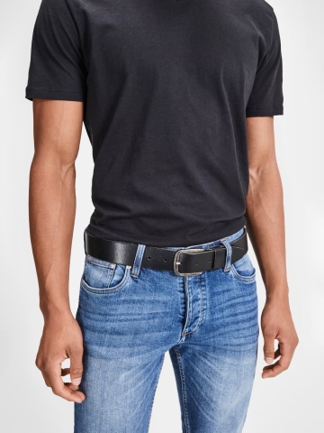 Jack & Jones Curea barbati din piele de bivol, catarama clasica cu stift, Negru - Img 2