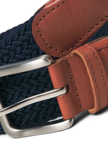 Jack & Jones Curea impletita, barbati, catarama cu stift, Bleumarin inchis - Img 2