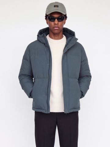 Jack & Jones Geaca barbati, PUFFER, cu gluga, JJESOHO, Gri albastrui