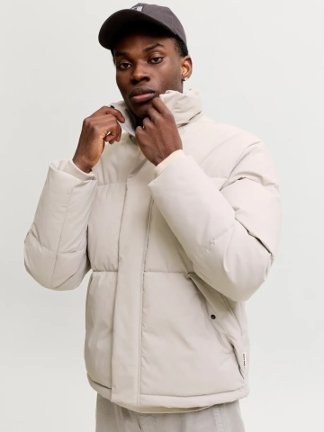 Jack & Jones Geaca barbati, PUFFER, cu guler inalt, JJESOHO, Bej deschis - Img 3