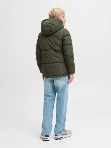 Jack & Jones Geaca PUFFER baieti, cu dubla inchidere, gluga si imprimeu cu logo, Verde - Img 7