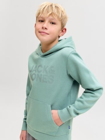 Jack & Jones Hanorac baieti, Regular Fit cu buzunar tip marsupiu si imprimeu cu logo, Verde deschis - Img 5