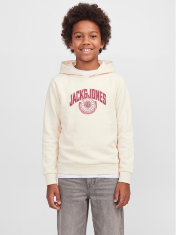 Jack & Jones Hanorac baieti, Regular Fit, fara buzunare, cu imprimeu cu logo, JJCOLLEGEY, Crem