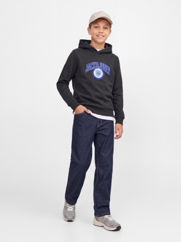 Jack & Jones Hanorac baieti, Regular Fit, fara buzunare, cu imprimeu cu logo, JJCOLLEGEY, Gri inchis - Img 3
