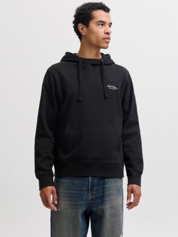 Jack & Jones Hanorac barbati, cu buzunar tip marsupiu, Relaxed Fit, JJEARCHIVE, Negru