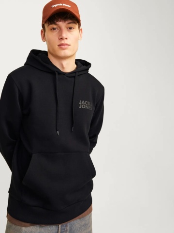 Jack & Jones Hanorac barbati fara fermoar, cu logo, Negru - Img 3